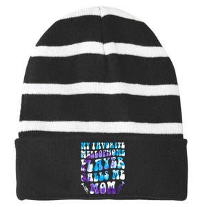 Favorite Mellophone Player Calls Me Mom Musical Instruments Striped Beanie with Solid Band