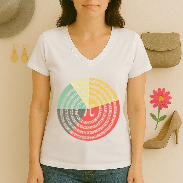 Funny Math Pie Chart Cake March 14 Design Happy Retro Pi Day Meaningful Gift Women's V-Neck T-Shirt