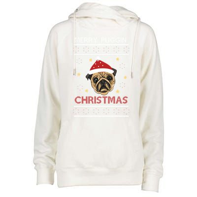 Funny Merry Puggin Christmas Christmas Pug Cool Gift Womens Funnel Neck Pullover Hood