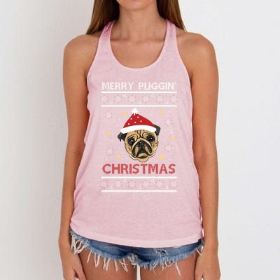 Funny Merry Puggin Christmas Christmas Pug Cool Gift Women's Knotted Racerback Tank