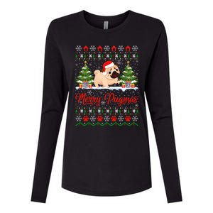 Funny Merry Pugmas Xmas Gift Santa Hat Ugly Pug Christmas Gift Womens Cotton Relaxed Long Sleeve T-Shirt