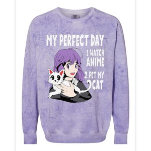 Funny My Perfect Day Anime And Cat Lover For Teen Colorblast Crewneck Sweatshirt