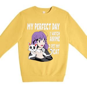 Funny My Perfect Day Anime And Cat Lover For Teen Premium Crewneck Sweatshirt