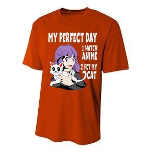 Funny My Perfect Day Anime And Cat Lover For Teen Performance Sprint T-Shirt