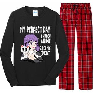 Funny My Perfect Day Anime And Cat Lover For Teen Long Sleeve Pajama Set