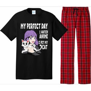 Funny My Perfect Day Anime And Cat Lover For Teen Pajama Set