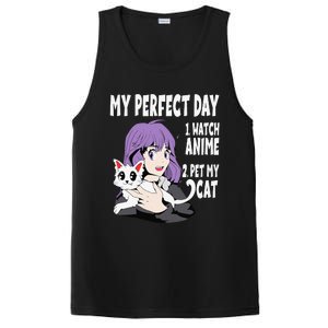 Funny My Perfect Day Anime And Cat Lover For Teen PosiCharge Competitor Tank