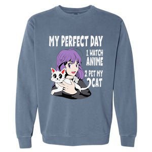 Funny My Perfect Day Anime And Cat Lover For Teen Garment-Dyed Sweatshirt