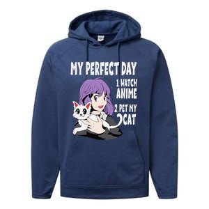 Funny My Perfect Day Anime And Cat Lover For Teen Performance Fleece Hoodie