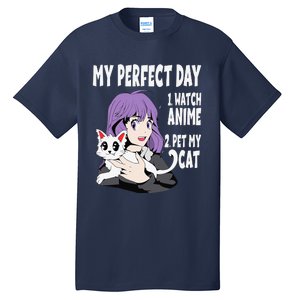 Funny My Perfect Day Anime And Cat Lover For Teen Tall T-Shirt