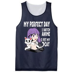 Funny My Perfect Day Anime And Cat Lover For Teen Mesh Reversible Basketball Jersey Tank