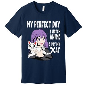 Funny My Perfect Day Anime And Cat Lover For Teen Premium T-Shirt