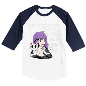 Funny My Perfect Day Anime And Cat Lover For Teen Baseball Sleeve Shirt