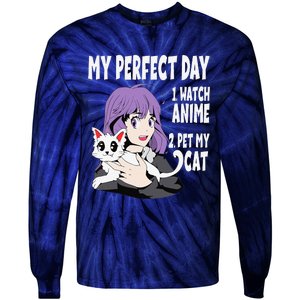 Funny My Perfect Day Anime And Cat Lover For Teen Tie-Dye Long Sleeve Shirt