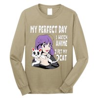 Funny My Perfect Day Anime And Cat Lover For Teen Long Sleeve Shirt