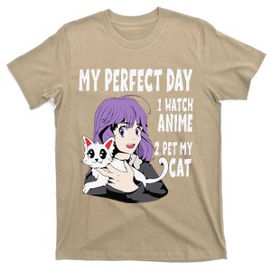 Funny My Perfect Day Anime And Cat Lover For Teen T-Shirt