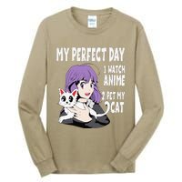 Funny My Perfect Day Anime And Cat Lover For Teen Tall Long Sleeve T-Shirt