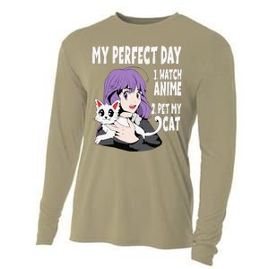 Funny My Perfect Day Anime And Cat Lover For Teen Cooling Performance Long Sleeve Crew