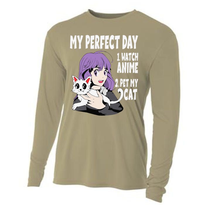 Funny My Perfect Day Anime And Cat Lover For Teen Cooling Performance Long Sleeve Crew