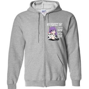 Funny My Perfect Day Anime And Cat Lover For Teen Full Zip Hoodie