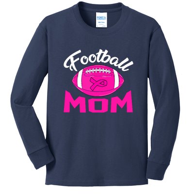 Football Mom Pink Ribbon Leopard Breast Cancer Awareness Gift Kids Long Sleeve Shirt