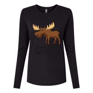 Funny Moose Pun Don't Moose With Me Funny Elk Moose Gift Womens Cotton Relaxed Long Sleeve T-Shirt