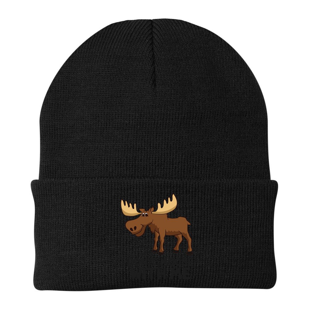 Funny Moose Pun Don't Moose With Me Funny Elk Moose Gift Beanie