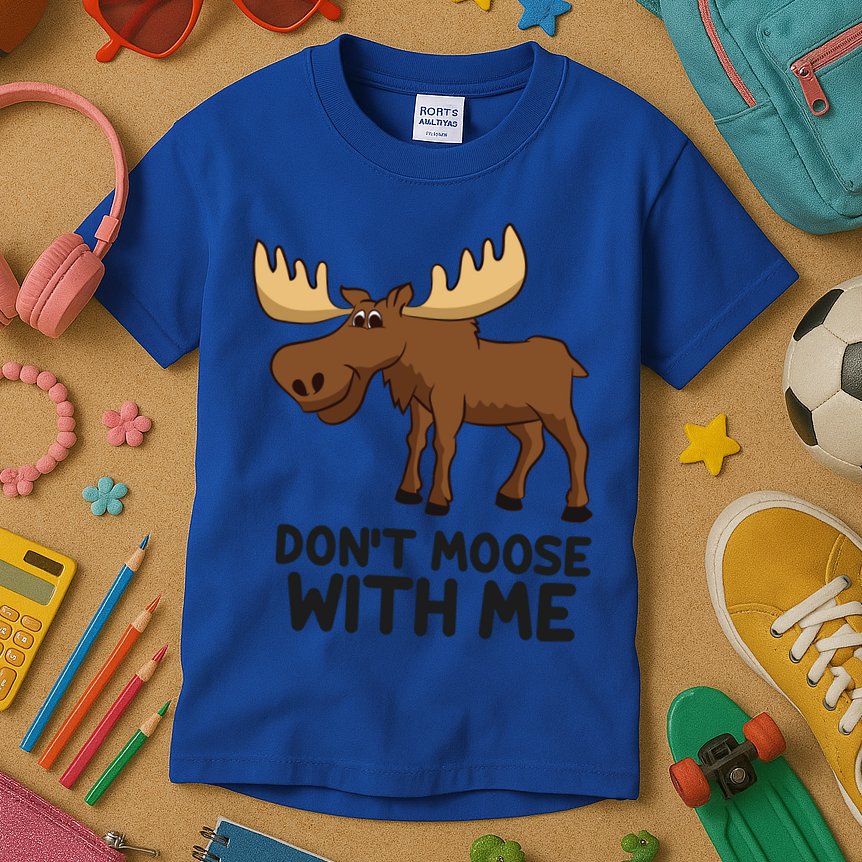 Funny Moose Pun Don't Moose With Me Funny Elk Moose Gift Kids T-Shirt