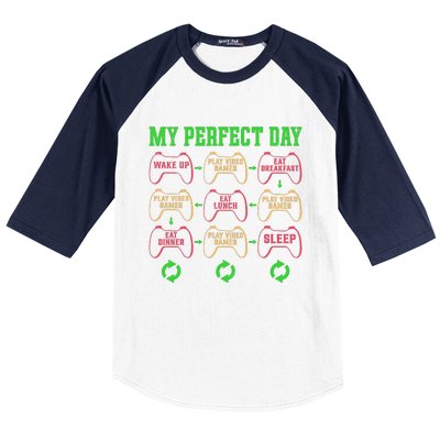 Funny My Perfect Day Wake Up Play Video Games Baseball Sleeve Shirt