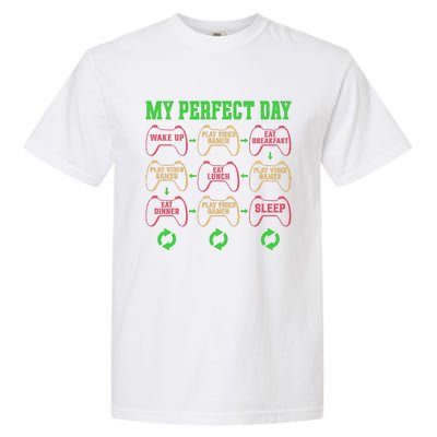 Funny My Perfect Day Wake Up Play Video Games Garment-Dyed Heavyweight T-Shirt