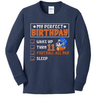 Funny My Perfect Birthday 11 Years Old Football 11th Birthda Kids Long Sleeve Shirt