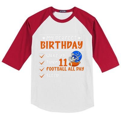 Funny My Perfect Birthday 11 Years Old Football 11th Birthda Kids Colorblock Raglan Jersey