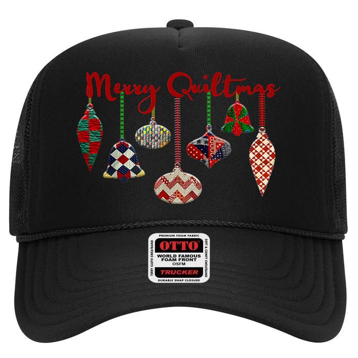 Funny Merry Quiltmas Quilting Christmas Ornament Sewing High Crown Mesh Back Trucker Hat