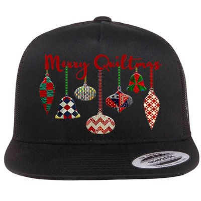 Funny Merry Quiltmas Quilting Christmas Ornament Sewing Flat Bill Trucker Hat