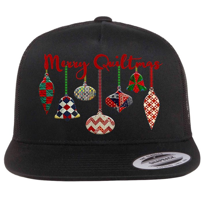 Funny Merry Quiltmas Quilting Christmas Ornament Sewing Flat Bill Trucker Hat