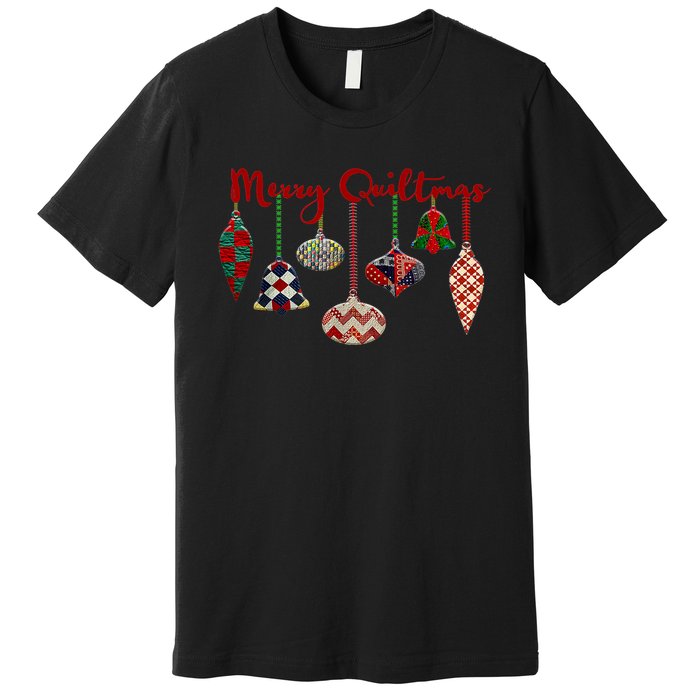 Funny Merry Quiltmas Quilting Christmas Ornament Sewing Premium T-Shirt