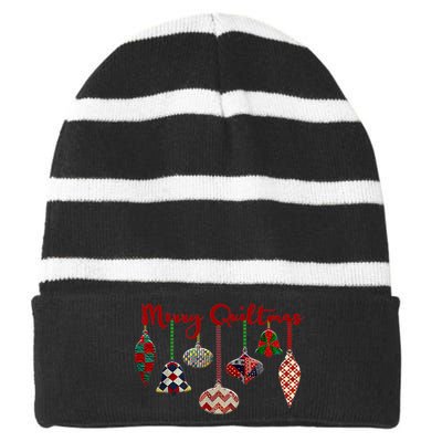 Funny Merry Quiltmas Quilting Christmas Ornament Sewing Striped Beanie with Solid Band