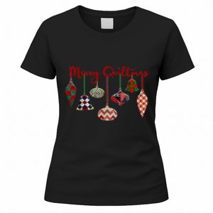 Funny Merry Quiltmas Quilting Christmas Ornament Sewing Women's T-Shirt