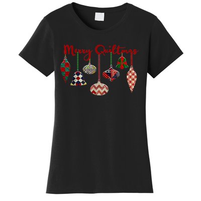 Funny Merry Quiltmas Quilting Christmas Ornament Sewing Women's T-Shirt