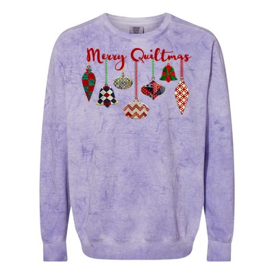 Funny Merry Quiltmas Quilting Christmas Ornament Sewing Colorblast Crewneck Sweatshirt