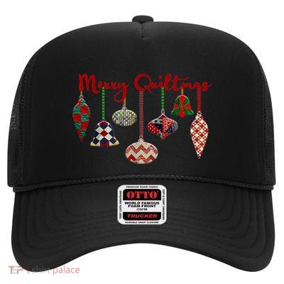 Funny Merry Quiltmas Quilting Christmas Ornament Sewing High Crown Mesh Back Trucker Hat