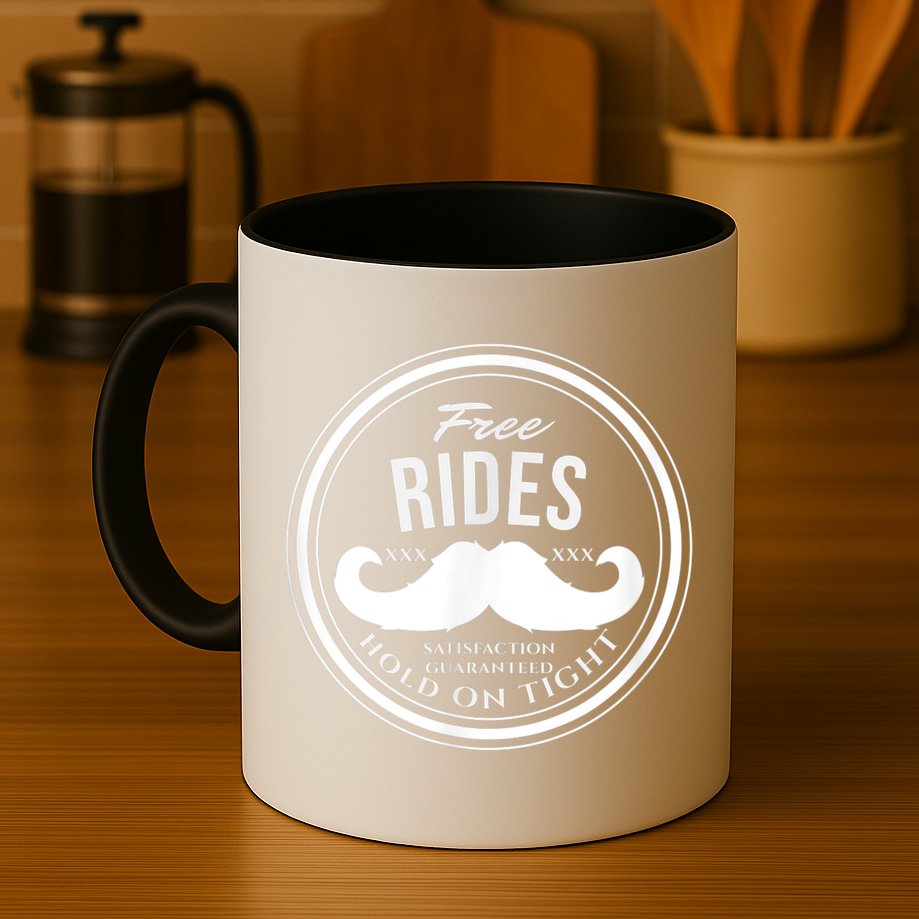Free Mustache Rides (Hold On Tight) Crude Funny Mug