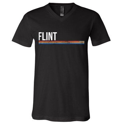 Flint Michigan Retro V-Neck T-Shirt