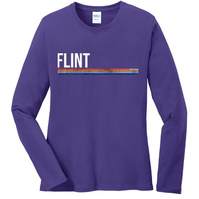 Flint Michigan Retro Ladies Long Sleeve Shirt