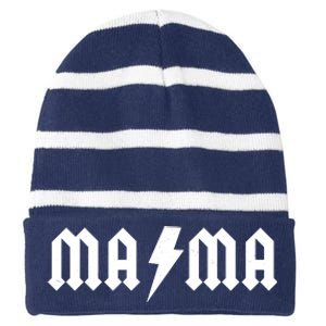 Funny MAMA Rocker Logo Striped Beanie with Solid Band