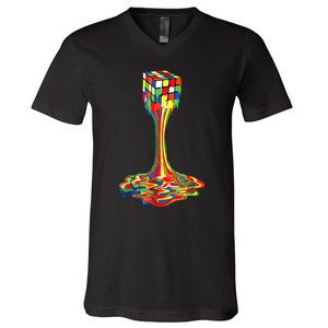 Funny Melting Rubik Rubix Rubics Player Cube Lovers V-Neck T-Shirt