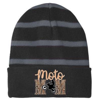 Funny Motocross Rracing Dirt Bike Mom Gift Striped Beanie with Solid Band