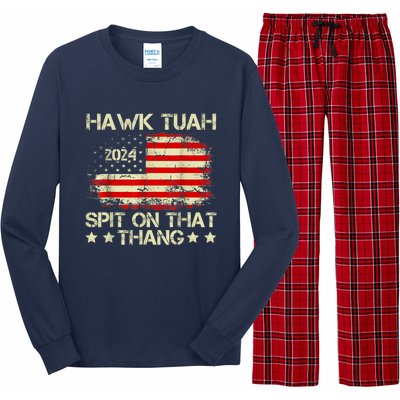 Funny Meme Retro American Flag Hawk Tuah 24 Spit On That Thang Gift Long Sleeve Pajama Set