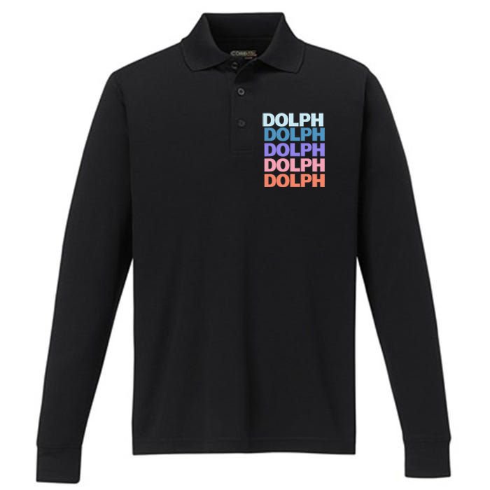 Funny Modern Repeated Text Design Dolph Performance Long Sleeve Polo