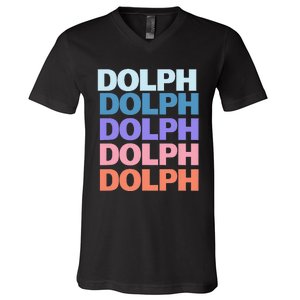 Funny Modern Repeated Text Design Dolph V-Neck T-Shirt